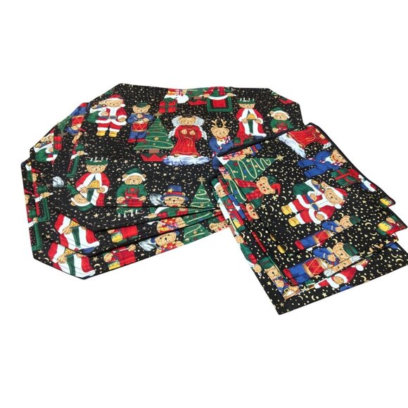 Vintage Christmas Bear Print Placemats and Napkins Set Of 4 - Picture 2 of 6
